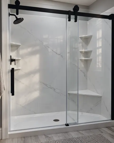 Finished shower with glass door: an AI reconstruction of Eschberger Plumbing Company LLC’s own photograph.