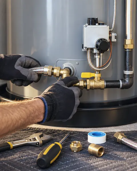 Water heater service: an AI reconstruction of Ledbetter Plumbing’s own photograph.