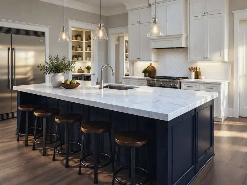 Kitchen island sink (Carlyle project): an AI-enhanced reconstruction of Watson Plumbing, Inc.’s own photograph.